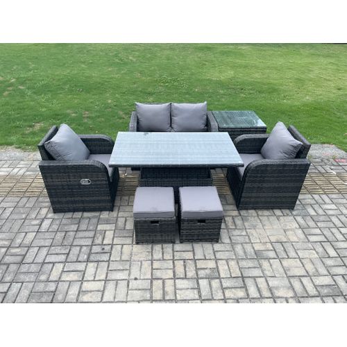 Salon De Jardin En Rotin Avec Table Chaises Inclinable Canapé D'amour Table D'appoint