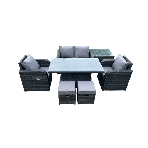Salon De Jardin En Rotin Avec Table Chaises Inclinable Canapé D'amour Table D'appoint