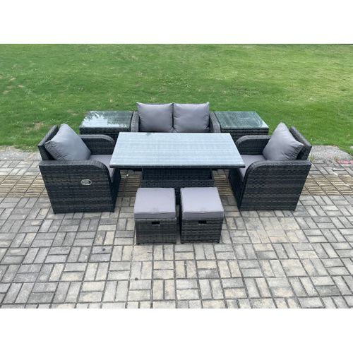Salon De Jardin En Rotin Avec Table Chaises Inclinable Canapé