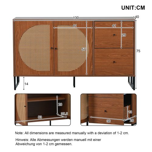 Buffet Avec 2 Portes En Rotin Et 2 Tiroirs