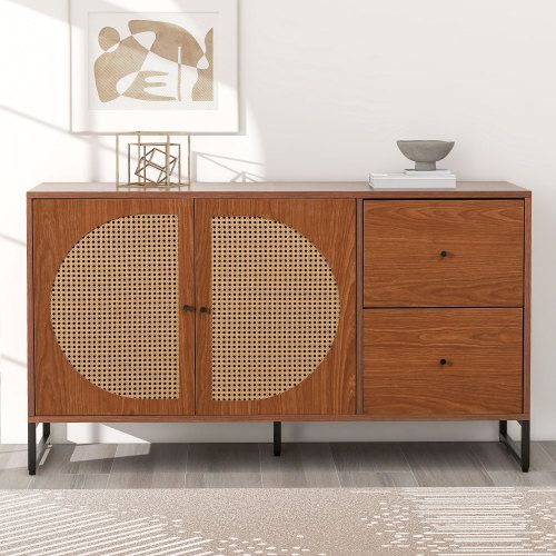 Buffet Avec 2 Portes En Rotin Et 2 Tiroirs