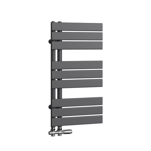 Sèche-serviettes à Eau Chaude 752x400mm, 342w, Panneau Plat, Raccords Latéraux, Noir