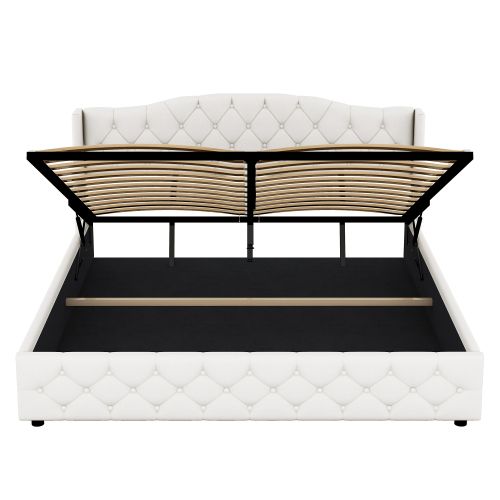 Lit Plat Multifonctionnel 180 X 200 Cm Avec Rangement Hydraulique, Beige