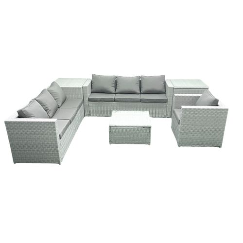 Meubles D'extérieur En Rotin Avec Fauteuil Table Basse Carrée 2 Tables D'appoint Gris Clair Mixte