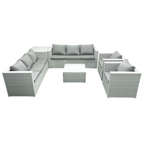 Salon De Jardin En Rotin Avec 2 Fauteuil Table Basse Carrée Table D'appoint Gris Clair Mixte