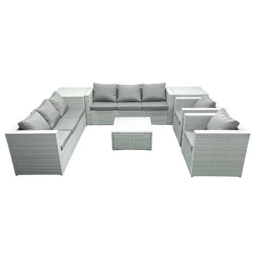 Salon De Jardin En Rotin Avec 2 Fauteuil Table Basse Carrée 2 Tables D'appoint Gris Clair Mixte