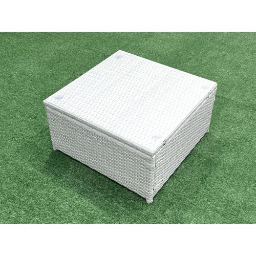 Salon De Jardin En Rotin Avec 2 Fauteuil Table Basse Carrée 2 Petits Tabourets Gris Clair Mixte