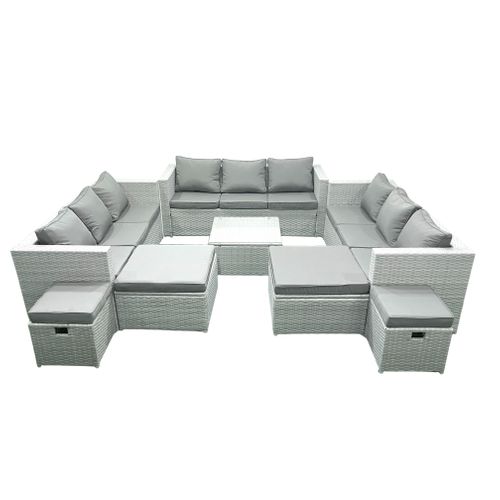 Ensemble De Meubles De Jardin En Rotin 13 Places Avec Canapé 4 Tabourets Gris Clair Mixte