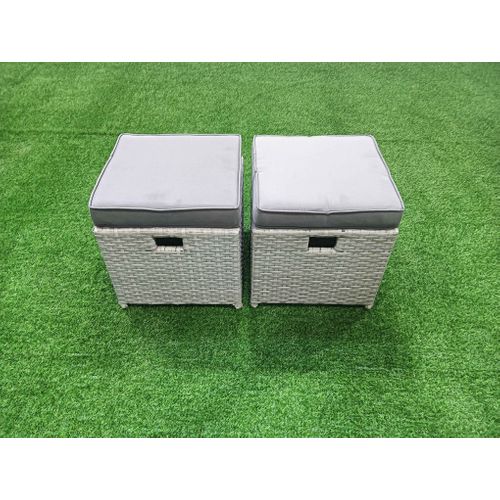 Ensemble De Meubles De Jardin En Rotin 13 Places Avec Canapé 4 Tabourets Gris Clair Mixte