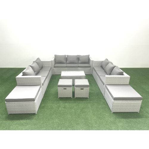 8 Pièces Salon De Jardin Canapé De Jardin Table Basse Avec 4 Tabourets Gris Clair Mixte