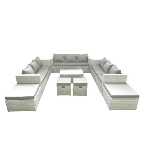 8 Pièces Salon De Jardin Canapé De Jardin Table Basse Avec 4 Tabourets Gris Clair Mixte