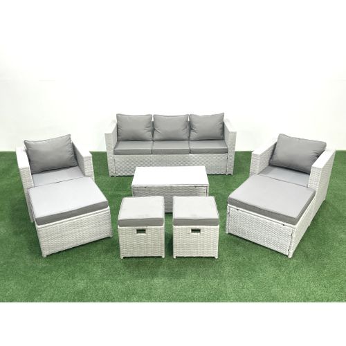 8 Pièces Salon De Jardin Canapé De Jardin Avec Fauteuil Table Basse 4 Tabourets Gris Clair Mixte