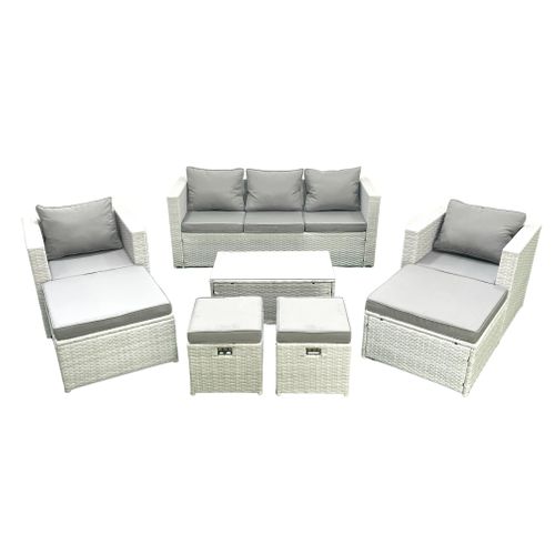8 Pièces Salon De Jardin Canapé De Jardin Avec Fauteuil Table Basse 4 Tabourets Gris Clair Mixte