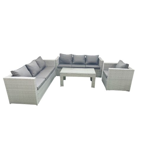 Meubles D'extérieur En Rotin Avec Table Basse Oblongue Fauteuil Gris Clair Mixte