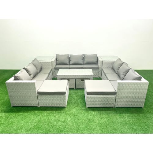 Salon De Jardin Ensemble Avec Coussins Gris 13 Places Avec Table Basse Et 2 Tables D'appoint