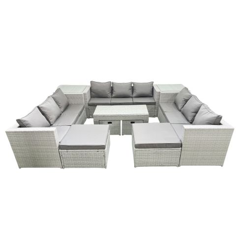 Salon De Jardin Ensemble Avec Coussins Gris 13 Places Avec Table Basse Et 2 Tables D'appoint