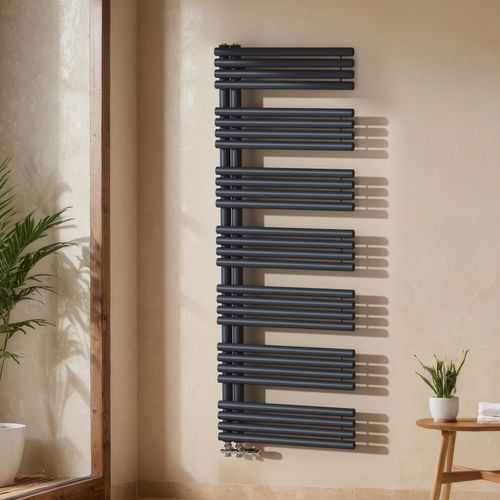 Sèche-serviettes à Eau Chaude 1660x600 Mm, 1075w, Tubes Ronds, Porte-serviettes Mural, Anthracite