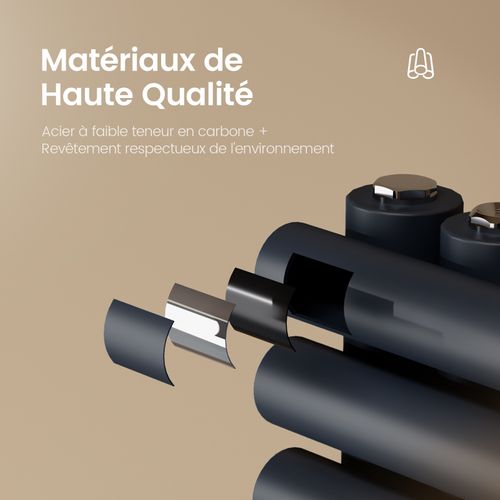 Sèche-serviettes à Eau Chaude 1660x600 Mm, 1075w, Tubes Ronds, Porte-serviettes Mural, Anthracite