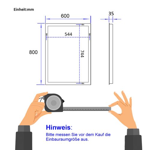 Miroir LED Salle De Bain 60x80cm Anti-buée Froide Chaude Bouton