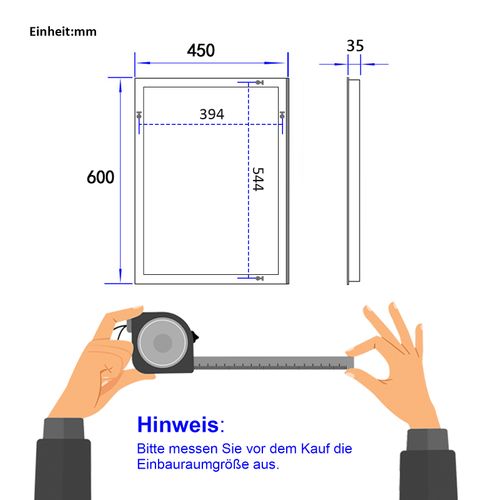 Miroir LED Salle De Bain 45x60cm Anti-buée Tactile Éclairage Blanc Chaud