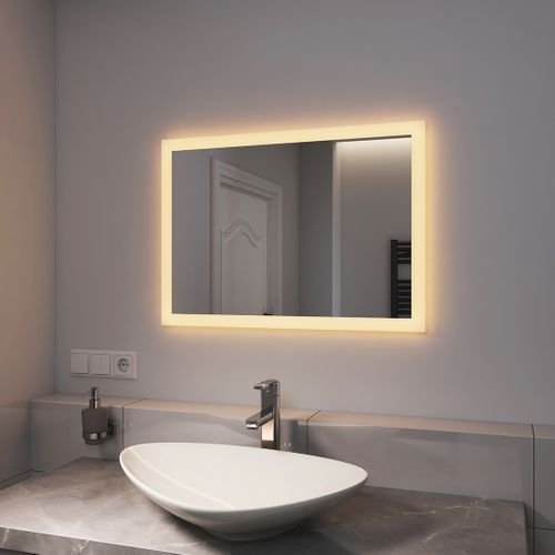 Miroir Lumineux Salle De Bain 50x70cm Anti-buée Double Éclairage Froide Chaude Bouton