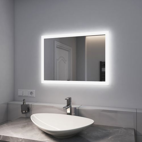 Miroir Lumineux Salle De Bain 50x70cm Anti-buée Double Éclairage Froide Chaude Bouton