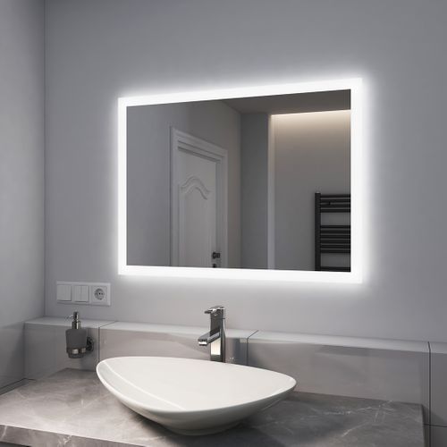 Miroir Lumineux Salle De Bain 60x80cm Double Éclairage Anti-buée Froide Chaude Bouton