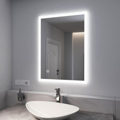 Miroir Lumineux Salle De Bain 60x80cm Tactile Lumière Blanche Froide Carré