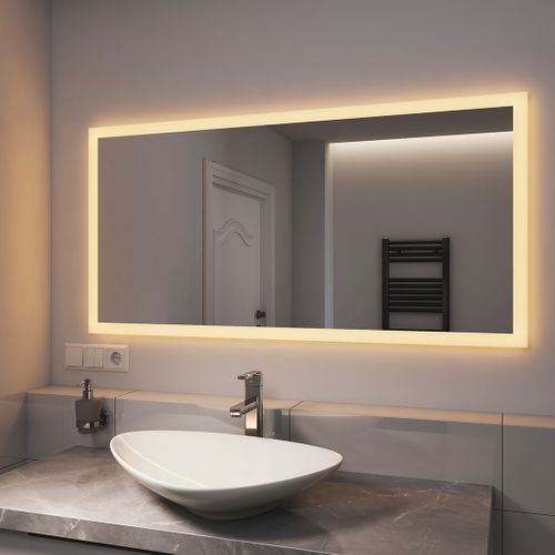Miroir Lumineux Salle De Bain 60x120cm Anti-buée Double Éclairage Froide Chaude Bouton