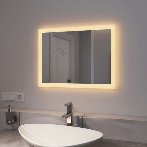 Miroir Lumineux Salle De Bain 45x60cm Anti-buée Double Éclairage Froide Chaude Bouton