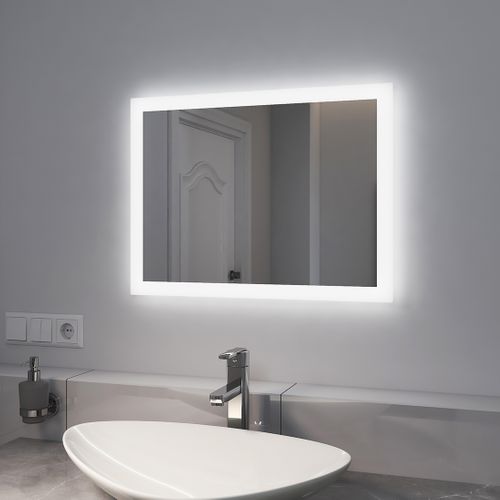Miroir Lumineux Salle De Bain 45x60cm Anti-buée Double Éclairage Froide Chaude Bouton