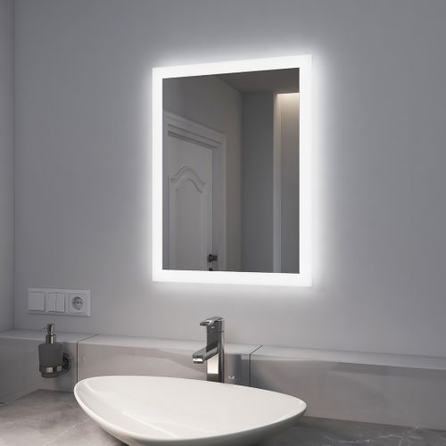 Miroir Lumineux Salle De Bain 45x60cm Anti-buée Double Éclairage Froide Chaude Bouton