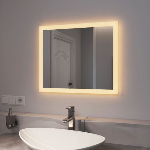 Miroir Lumineux Salle De Bain 50x60cm Anti-buée Double Éclairage Froide Chaude Bouton