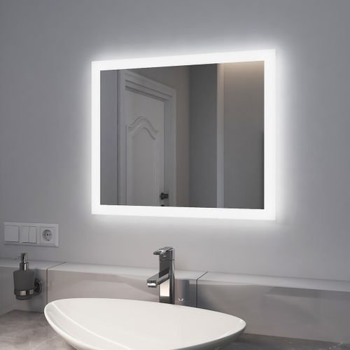Miroir Lumineux Salle De Bain 50x60cm Anti-buée Double Éclairage Froide Chaude Bouton