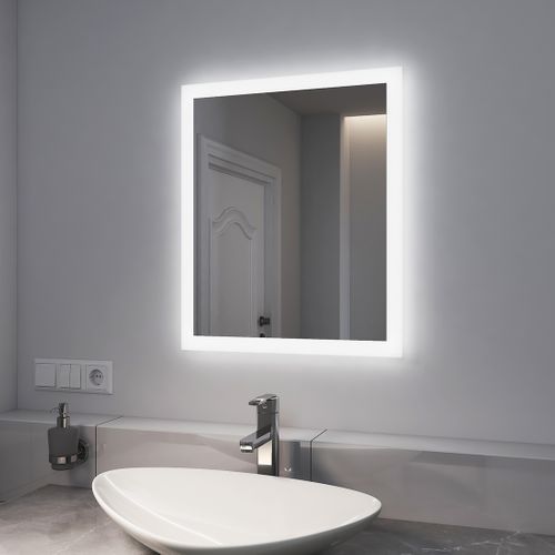 Miroir Lumineux Salle De Bain 50x60cm Anti-buée Double Éclairage Froide Chaude Bouton