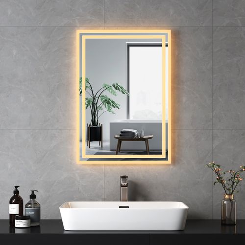 Miroir Pour Salle De Bain 50x70cm Lumière Chaude Mural Carré