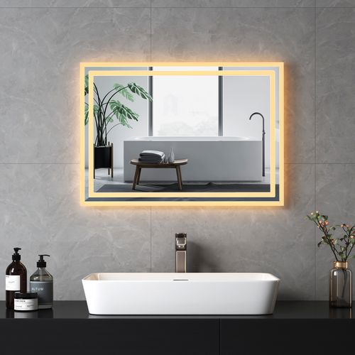 Miroir Pour Salle De Bain 50x70cm Lumière Chaude Mural Carré