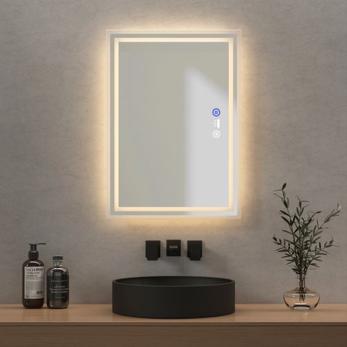 Miroir Pour Salle De Bain 50x70cm Anti-buée Tactile 3 Couleurs De Lumière Capteur De Corps Humain