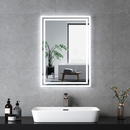 Miroir Pour Salle De Bain 50x70cm Anti-buée Tactile Lumière Blanche Froide