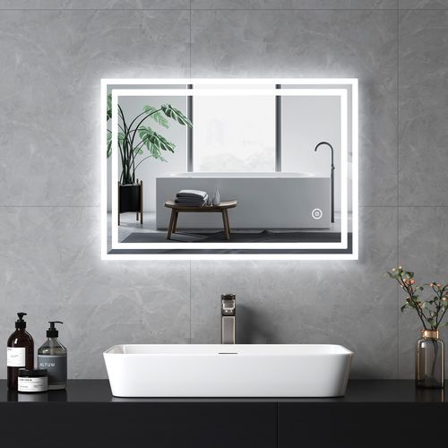 Miroir Pour Salle De Bain 50x70cm Anti-buée Tactile Lumière Blanche Froide