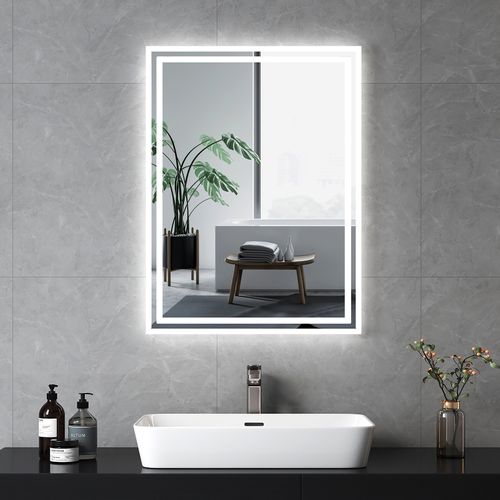 Miroir Pour Salle De Bain 60x80cm Anti-buée Double Éclairage Froide Chaude Bouton