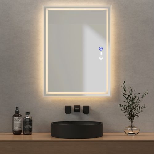 Miroir Pour Salle De Bain 60x80cm Anti-buée Tactile 3 Couleurs De Lumière Capteur De Corps Humain