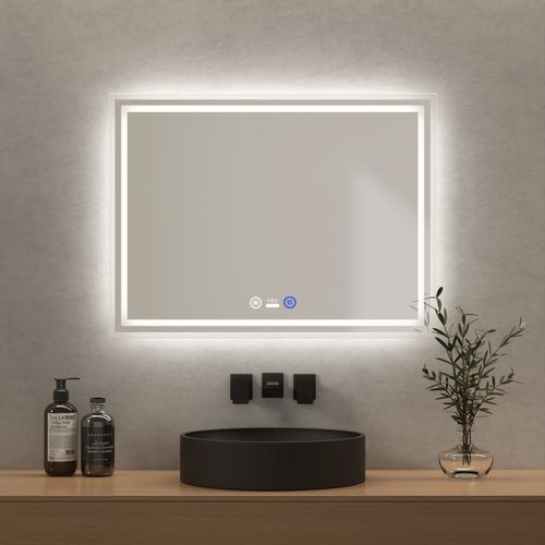 Miroir Pour Salle De Bain 60x80cm Anti-buée Tactile 3 Couleurs De Lumière Capteur De Corps Humain