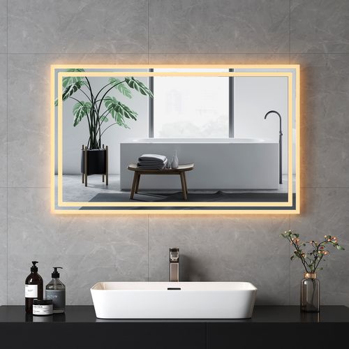 Miroir Pour Salle De Bain 60x100cm Anti-buée Double Éclairage Froide Chaude Bouton