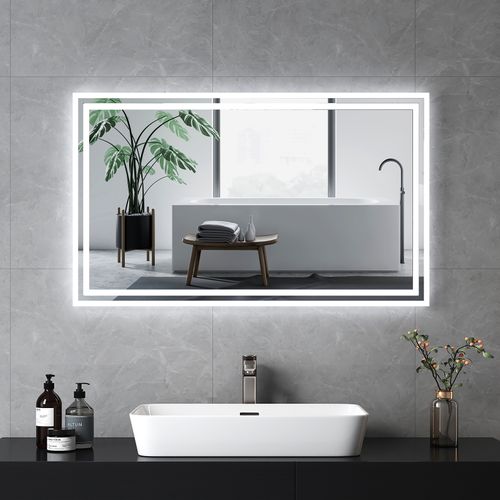 Miroir Pour Salle De Bain 60x100cm Anti-buée Double Éclairage Froide Chaude Bouton