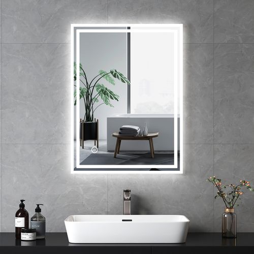 Miroir Pour Salle De Bain 70x90cm Anti-buée Tactile Lumière Blanche Froide
