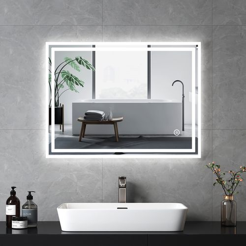 Miroir Pour Salle De Bain 70x90cm Anti-buée Tactile Lumière Blanche Froide