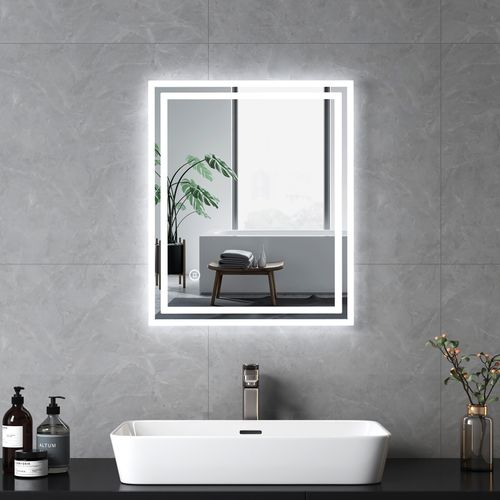 Miroir Pour Salle De Bain 50x60cm Anti-buée Tactile Lumière Blanche Froide