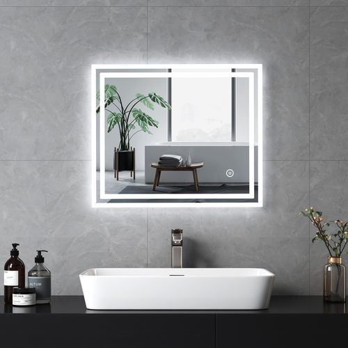 Miroir Pour Salle De Bain 50x60cm Anti-buée Tactile Lumière Blanche Froide