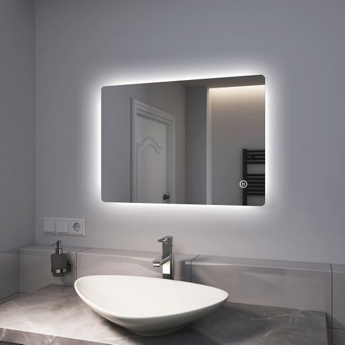 Miroir LED Salle De Bain 50x70cm Anti-buée Interrupteur Tactile Lumière Blanche Froide